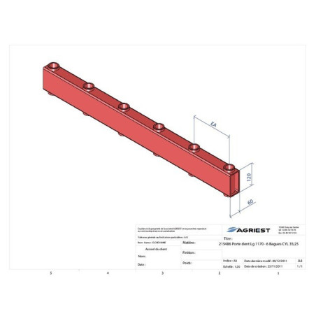 TINE HOLDER LG 1170 6 BAG CYL C 120X60X6