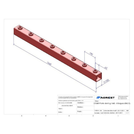 PORTADIENTES LG 1460 8 BOLSAS Ø42 CL C 100X100X5