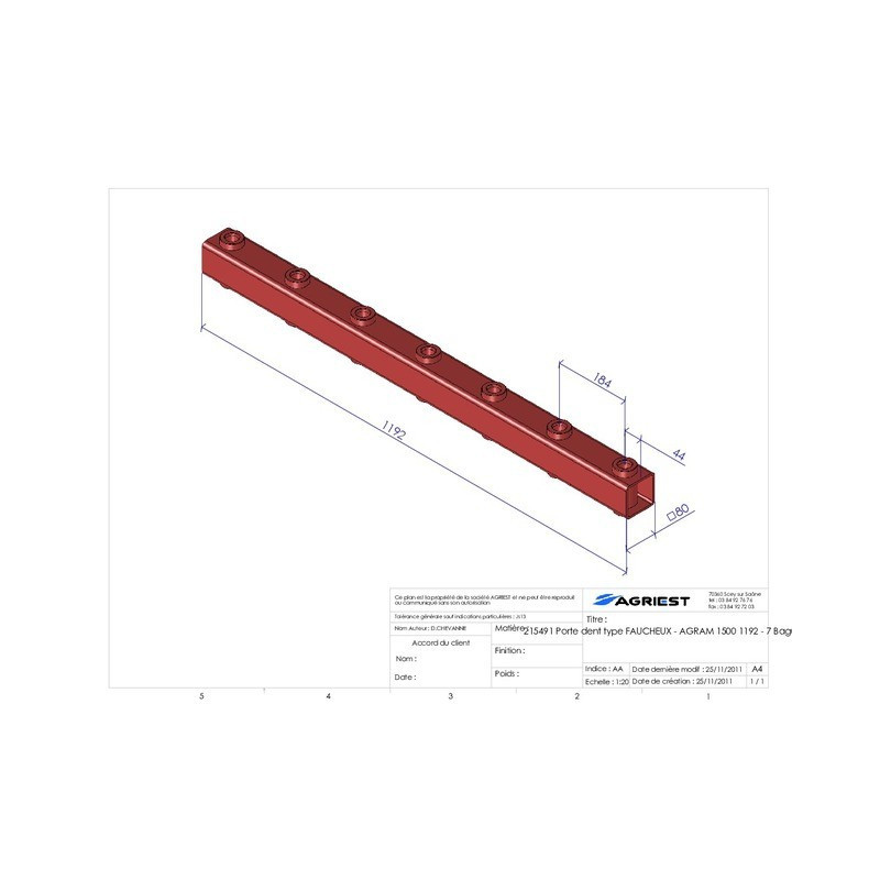 PORTADENTI LG 1192 7 BAG E800 C 80X80X5 TIPO FAU-AGRAM 1500