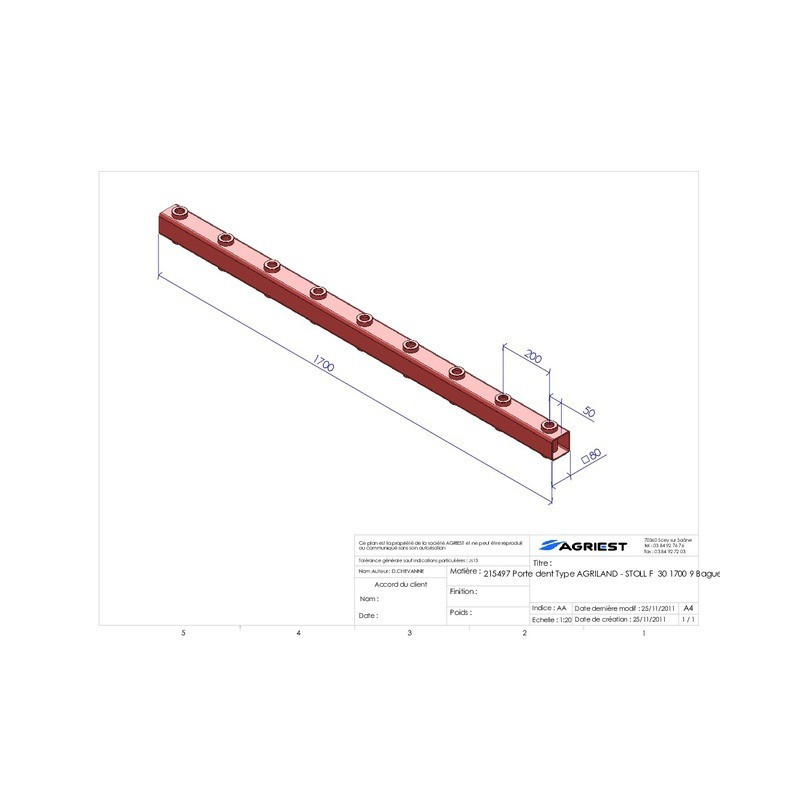PORTADENTI LG 1700 9 BAG E 800 C 80X80X5 TYPE E AG-STO F 30