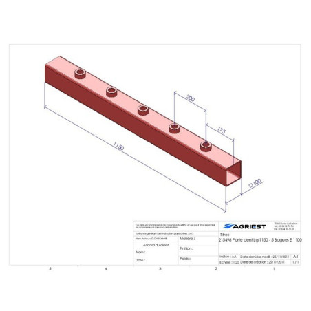 PORTADENTI LG 1150 5 BORSA C 100X100X5