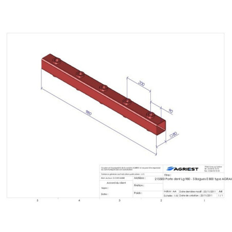 PORTADENTI LG 980 5 BAG E800 C 80X80X5 TYPE A AGRAM
