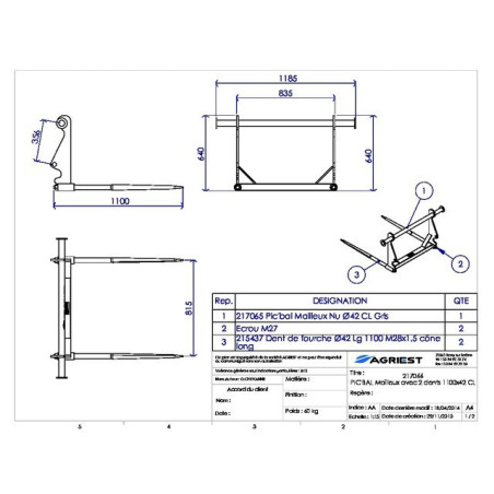 PIC'BAL MX MIT 2 ZACKEN 1100X42 CL GRAU