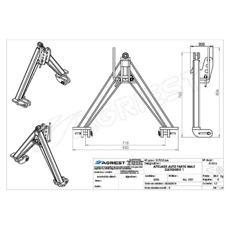 AUTO HITCH MANNELIJKE ONDERDEEL CAT 1