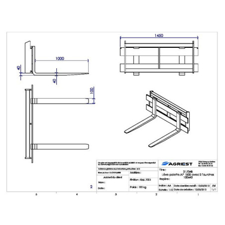 PALLETLIFT AP 1500 MET 2 VORKEN 100X40 L LG 1000