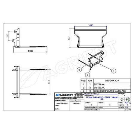 PIC'BAL EURO AVEC 2 DENTS 1100X36 CC GRIS