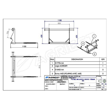 PIC'BAL MX MIT 2 ZINKEN 1100X36 CC GRAU