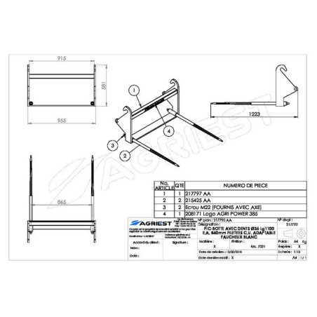 PIC'BAL FAUCHEUX BLANC AVEC 2 DENTS 36X1100 C CC