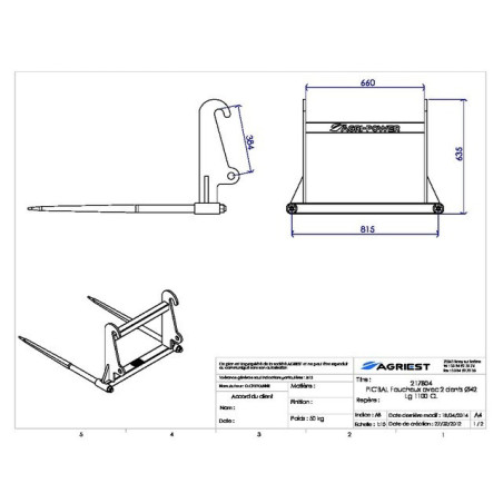 PIC'BAL FAUCHEUX GRIS CON 2 DENTI 42X1100 CL L