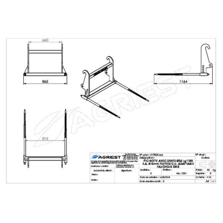 PIC'BAL FAUCHEUX GRIS AVEC 2 DENTS 36X1100 CC C