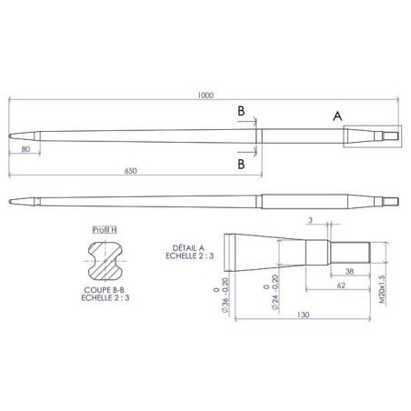 DENTE DELLA FORCELLA Ø36 LG 1000 M20X1.5 CL LL PRO G LL