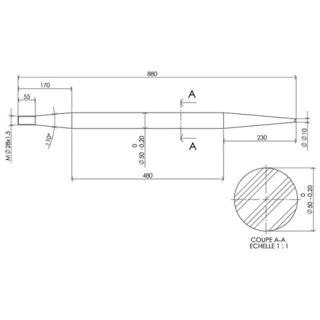 VORKTAND Ø50 LG 820 M28X1.5 LIS-PROFIEL