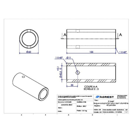 RACCORDO AD ANELLO Ø42 TRAPANO Ø11 LG155