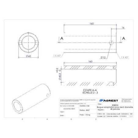 RINGADAPTER ZAHN Ø40BORE Ø12 LG160
