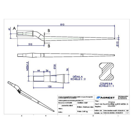 DIENTE DE HORQUILLA Ø36 LG 810 M22X1.5 PERFIL C