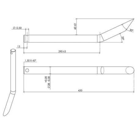 Ø28 LG 420 GEBOGENER GABELZAHN GEBOHRT Ø12,5