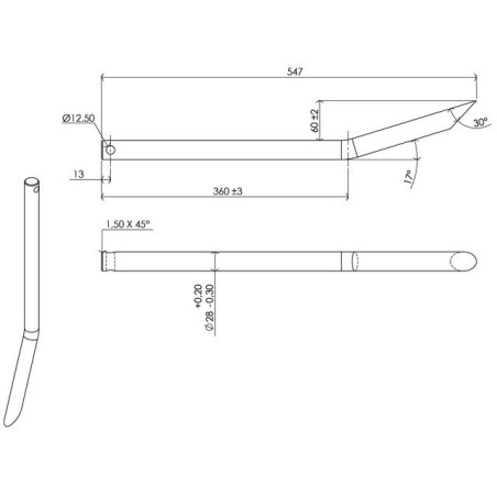 DENTE DELLA FORCELLA Ø28 LG 550 CURVATO FORATO Ø12.5