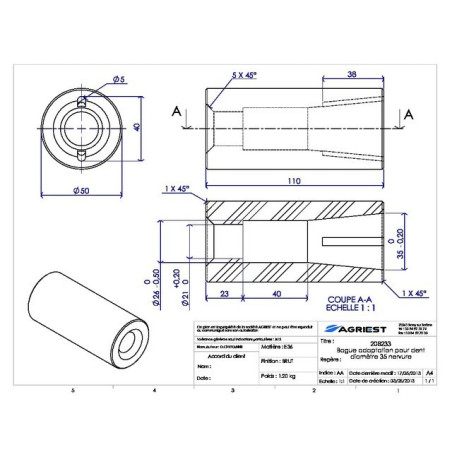 BAGUE ADAPTATION PR DENT Ø35NERVUREE