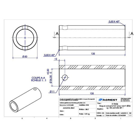 RIVESTIMENTO AD ANELLO Ø35 FORATO Ø11 LG135 11