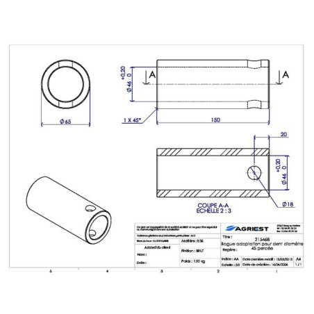 RINGADAPTER Ø45 GEBOORD Ø18 LG150