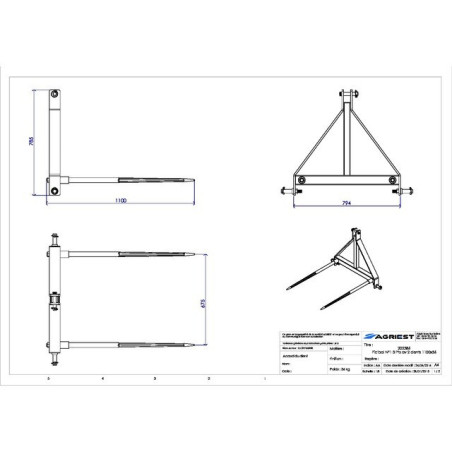 PIC'BAL N°1 3 PUNTE GRIGIE CON 2 DENTI 1100X36