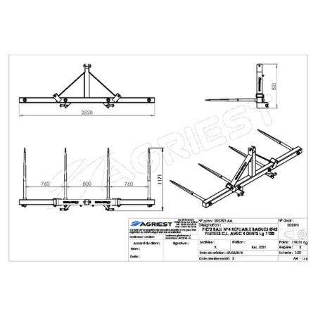 PIC'2 BAL NR°4 OPVOUWBAAR Ø42 CLAV 4 TANDEN 1100 0 GRIJS