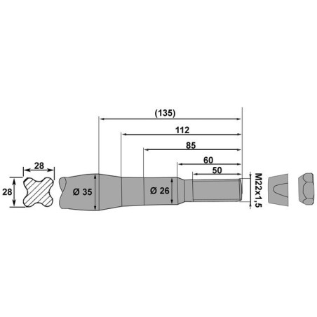 DENT DE FOURCHE Ø35 LG 640 M22X1.5 CC PROFIL