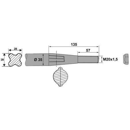 DENTE DELLA FORCELLA Ø36 LG 680 M20X1.5 CL CURVO