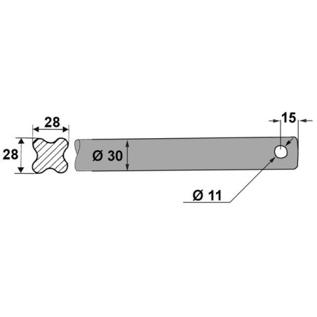 DENTE A FORCHETTA Ø30 LG 750 FORATO Ø11 TIPO MX