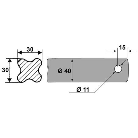 DENTE DELLA FORCELLA Ø40 LG 1000 FORATO Ø11,5