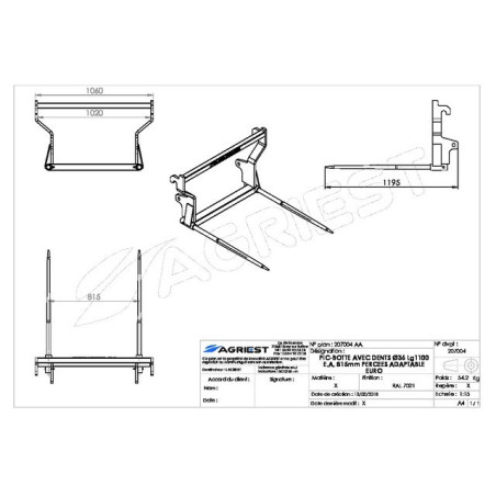 PIC'BAL EURO CON 2 DIENTES DE DIÁMETRO GRIS 1100X36