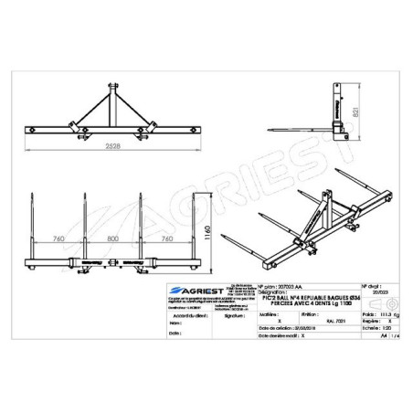 PIC'2 BAL N°4 REPLIABLE Ø36 PERCE AVEC 4 DENT TS 1100