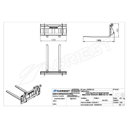 FORCA A SOLLEVAMENTO PALLET 2T TIPO 1200 TIPO MX