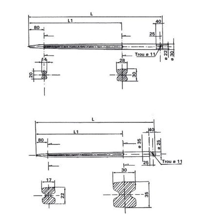 VORKTAND Ø35/22 LG 820 BORING Ø11 PROF