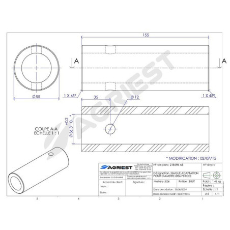 RINGADAPTER Ø36BORE Ø12 LG155