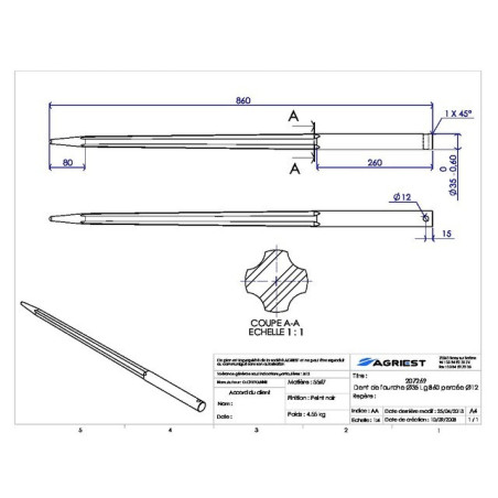Ø35 LG 860 VORKTAND Ø12 BORING