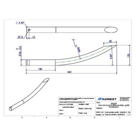Ø35 LG 600 GEBOGEN VORKTAND GEBOORD Ø12 E