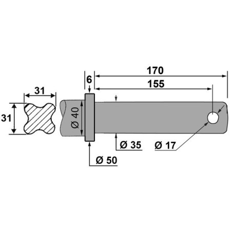 DENT DE FOURCHE Ø35 LG 850 A COLERETTE TYPE M
