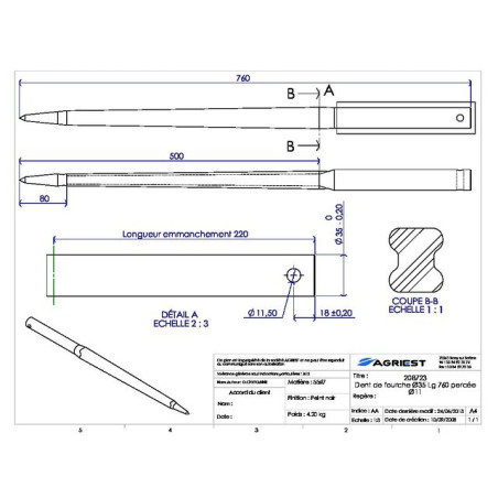 Ø35 LG 760 VORKTAND Ø11 BORING