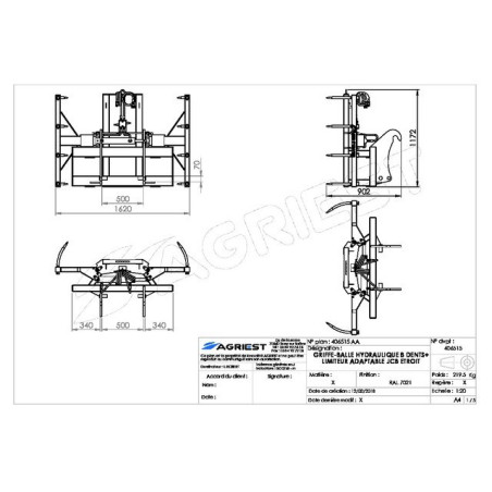 GRIFFE BALL HYDRAU 8 DTS JCB ETROIT FLEX+COUP PLE+LIMITEUR