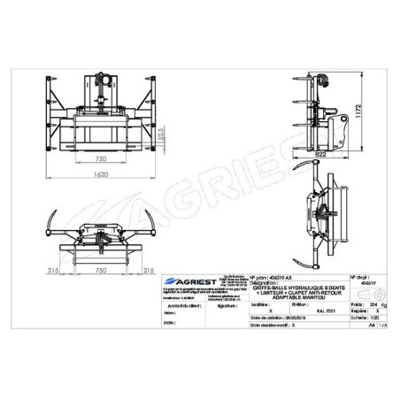 GRIFFE BALL HYDRAU 8 DTS MANITOU FLEX+COUPLE+ +LIMIT+CLAPET