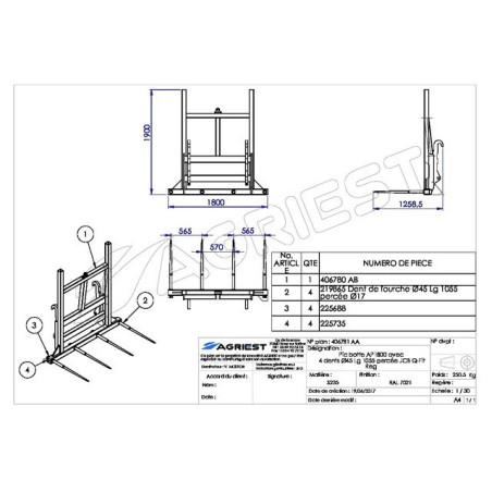 PIC BOTTE AP 1800 4 DENTS Ø45 LG 1055 PERCEE JCB Q FIT RENF.
