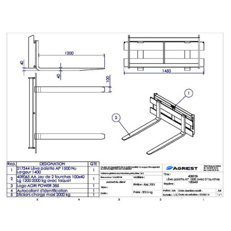 AP1500 SOLLEVATORE PALLET CON 2 FORCELLE 100x40 LG 1200