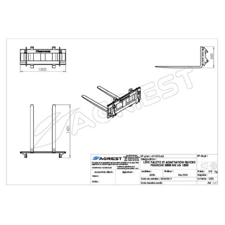 FORCA A 2T TIPO 1200 TIPO QUICKE 3 A SOLLEVAMENTO PALLET