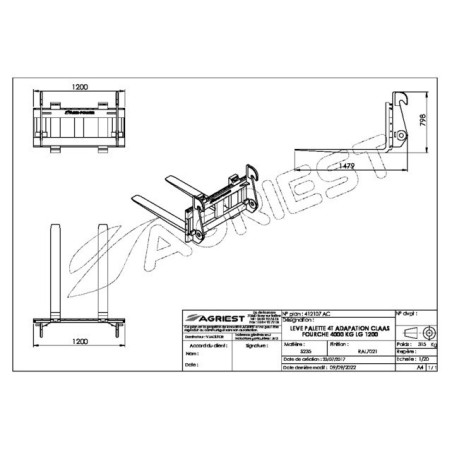 FORCHETTA A SOLLEVAMENTO PALLET A 4T TIPO 1200 CLAAS SCORP PION