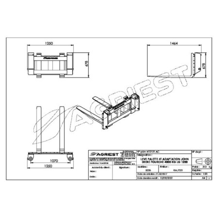 FORCHETTA A SOLLEVAMENTO PALLET 4T TIPO 1200 TIPO JOHN DEERE