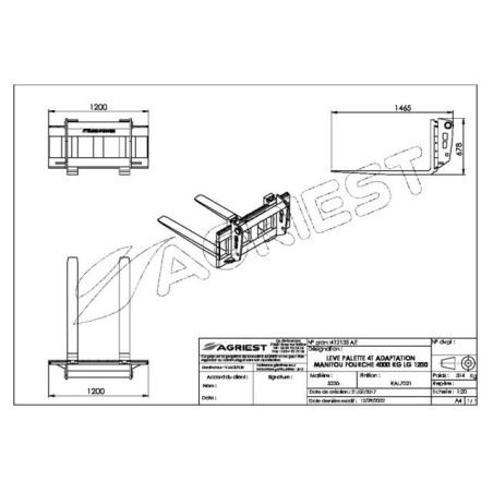 FORCHETTA A SOLLEVAMENTO PALLET 4T TIPO 1200 TIPO MANITOU