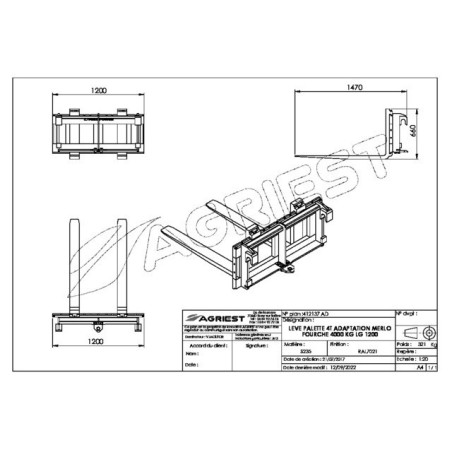 FORCA A SOLLEVAMENTO PALLET A 4T TIPO MERLO 1200