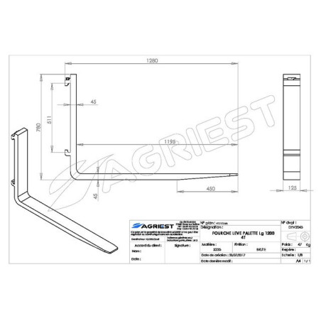 PALÉ DE CARRETILLA ELEVADORA LG 1200 CARGA FRONTAL UX CAPACIDAD 4T