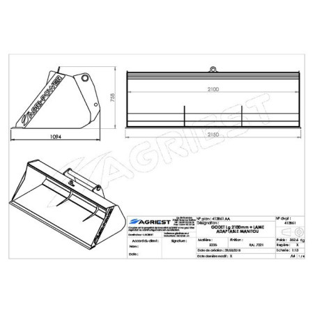 CUBO DELANTERO AP-GF CON CUCHILLA LG2100 M MANITOU
